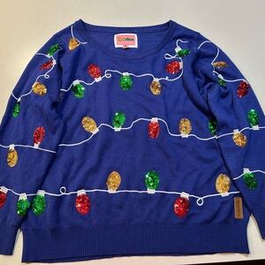 Tipsy Elves Blue Sweater with Colorful Lights